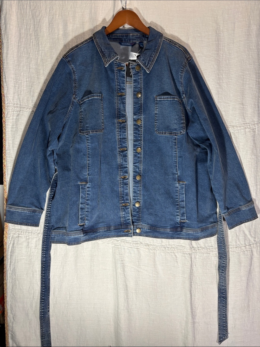 Isaac Mizrahi Dark Blue Denim Jacket with Tie Belt